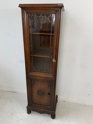 Vintage Carved Mahogany Oak Display Cabinet With Upper Glass Door
