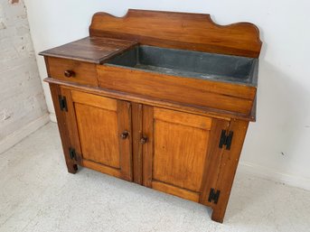Antique American Country Pine 2 Door Dry Sink With Zinc Liner