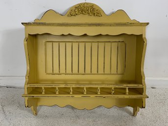 Vintage Painted Yellow Scalloped Edge Hanging Wall Shelf