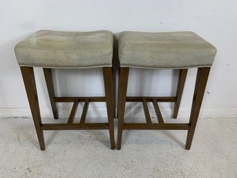 Pair Of Ethan Allen Suede Upholstered Bar Stools