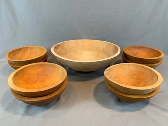 Group Of 9 Maple Wooden Salad Bowls