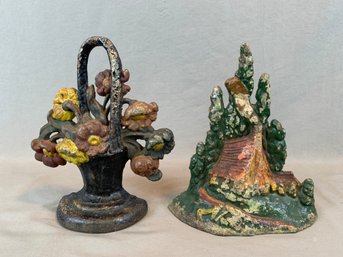 2 Antique Painted Cast Iron Doorstops, 1 Hubley