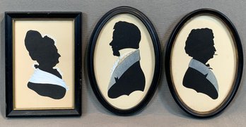 Group Of Three Early 19th Century Portrait Silhouettes With Watercolor