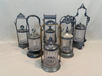Group Of Six Victorian Quadruple Silver-Plated Pickle Castors, Meriden, Pairpoint & Webster, Late 19th Century