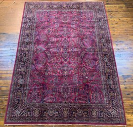 8'8' W X 12'1' L Antique Hand-Knotted Persian Sarouk Area Rug, Circa 1920s (As-is)