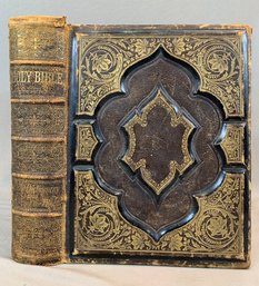 Antique Leather Bound With Gilt Decoration Holy Bible, Published By S.c. Vance ,Indianapolis, Ind.