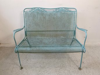 Vintage Woodard Wrought Iron Garden Settee, Turquoise