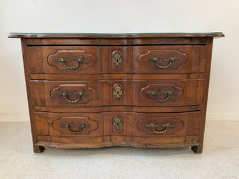 Antique French Provincial Walnut Serpentine Three-Drawer Commode, C. 18th-19th Century