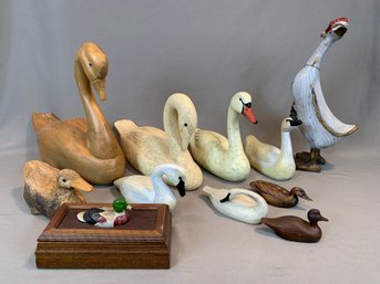 Collection Of 10 Wooden Carved Birds