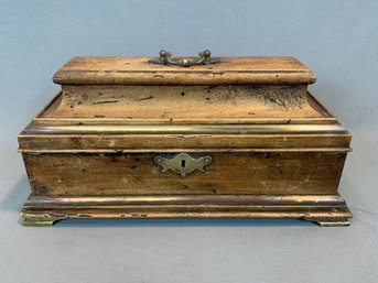 Antique European Wooden Casket Box With Brass Hardware
