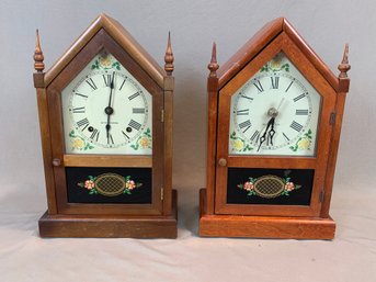 Pair Of Vintage Seth Thomas 'Sharon' Steeple Mantel Clocks, Battery Op & Wind Up