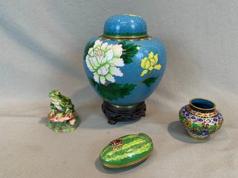 Group Of 4 Cloisonne And Enamel Decorative Items