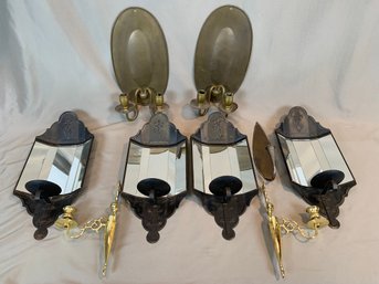 4 Pairs & 1 Single Antique & Vintage Wall Candle Sconces  Mirrored, Brass Oval Back & Federal Style