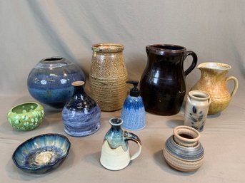Collection Of 11 Pieces Stoneware And Studio Art Pottery
