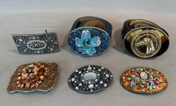 Six Decorative Belt Buckles Including Three By Karen Ditcher  Two With Belts