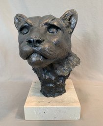 Bronze Sculpture By  D.H. Turner / W.H. Turner, Lioness Head On Marble Base, 14/50 C. 1985