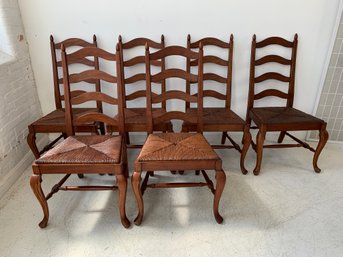 Set Of 6 Henkel Harris Wild Black Cherry Ladder-Back Rush Seat Side Chairs, Style No. 106S (Lot A)