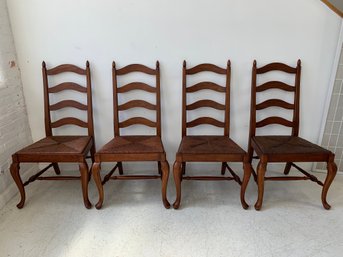 Set Of 4 Henkel Harris Wild Black Cherry Ladder-Back Rush Seat Side Chairs, Style No. 106S (Lot B)