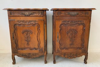 Pair Of 18th Century French Provincial Carved Oak Confiturier Jelly Cabinets