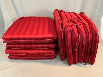 Lot Of 12 Red Striped Silk Upholstered Seat Cushions
