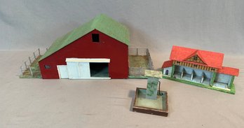 Group Of 4 Vintage Wooden Toy Farm Buildings