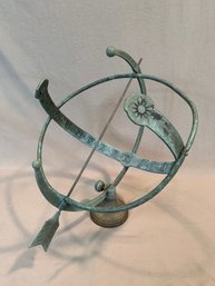 Vintage Brass Armillary Sundial With Verdigris Patina And Roman Numerals