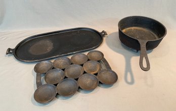 Group Of 3 Antique Cast Iron Cookware Pieces