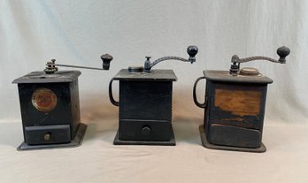 Lot Of 3 Antique Table-Top Coffee Grinders