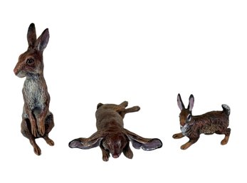 Group Of 3 Austrian Cold Painted Bronze Rabbit Figurines
