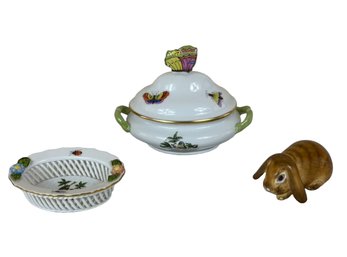 Group Of 3 Herend Porcelain Hand Painted Objects