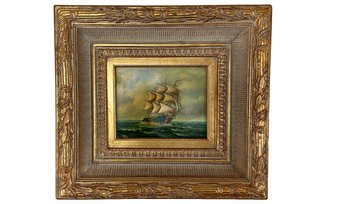 V.D. Burg Oil On Panel Ships Portrait