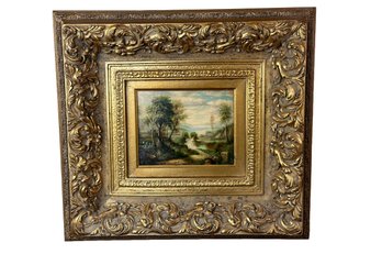 American School Oil On Panel Landscape Painting