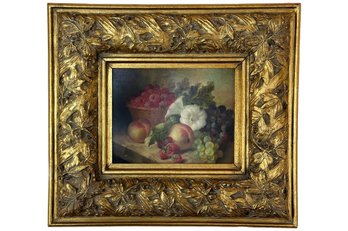 American School Oil On Panel Still Life Of Fruit