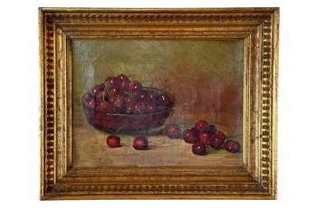 Antique American School Still Life Of Cherries