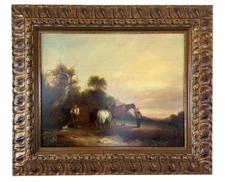 European School Oil On Panel Of A Bucolic Scene