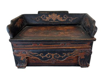 Antique Chinese Lacquered Wood Miniature Jewelry Box