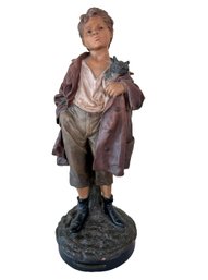 Joseph Le Guluche (French, 1849-1915) Terracotta Figure Of Boy And His Cat