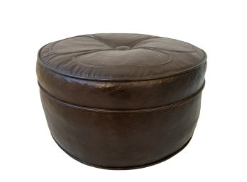 Mid Century Round Chocolate Vinyl Poof Ottoman