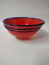 Hand Blown Glass Console Bowl Artist Signed