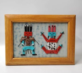 Navajo Sculptured Clay Topped Wooden Box OOAK