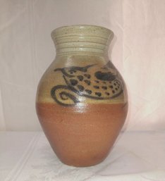 Salt Glazed Pottery Vase Blue Bird Pattern Cornwall Bridge Pottery