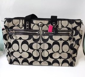 Auth COACH Signature Multi Tote F14871 Blk & Grey Jacquard Patent Leather