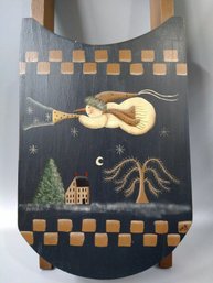 Decorative Folk Art  Wooden Christmas Sled In Winter Scene