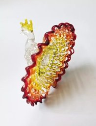 Beautiful Hand Blown Spun Glass PEACOCK Figurine 3' Tall-Colored/Clear Glass