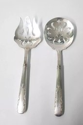 Antique STERLING SILVER Salad Fork / Spoon Pierced Serving Set Webster