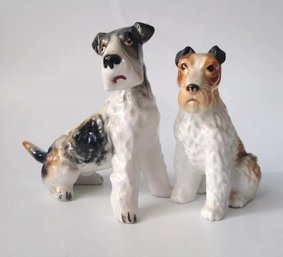 Wire Haired Fox Terrier Porcelain Figurines Japan Vintage