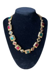 Lovely Gold Tone Necklace With Multicolor Accents