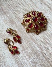 Vintage Trifari Brooch With Matching Earrings