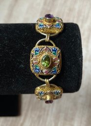 RARE Barbara Garwood Enamel Amethyst Peridot Filigree Bracelet