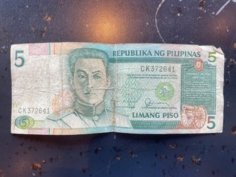 Philippines Bank Note Dollar 5 Five Dollar Bill
